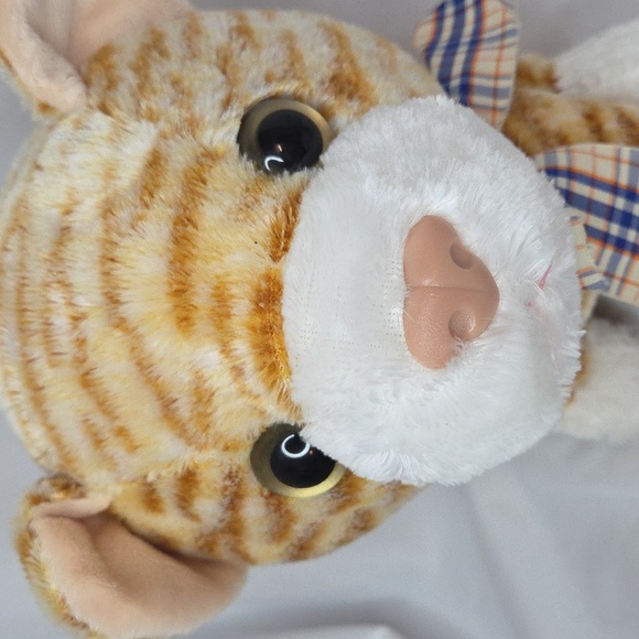 Big Head Tabby Cat Plush orange with bow at neck Chosun brand 8" - Picture 3 of 9